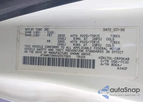 1999 Toyota Tacoma из США, поврежденный, VIN 4TAWN72N4XZ557069